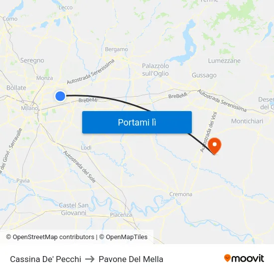 Cassina De' Pecchi to Pavone Del Mella map