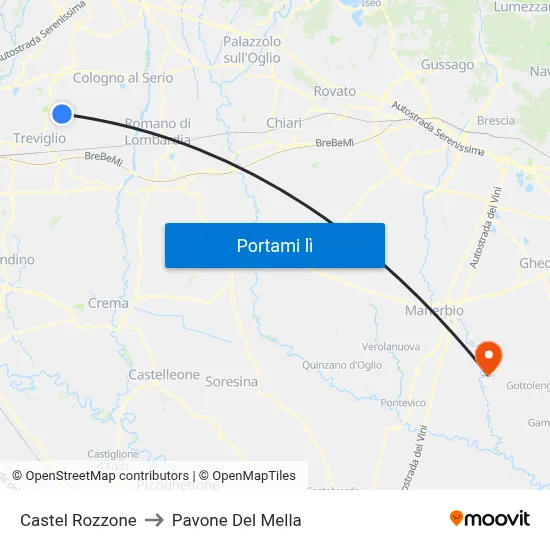 Castel Rozzone to Pavone Del Mella map