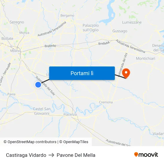 Castiraga Vidardo to Pavone Del Mella map