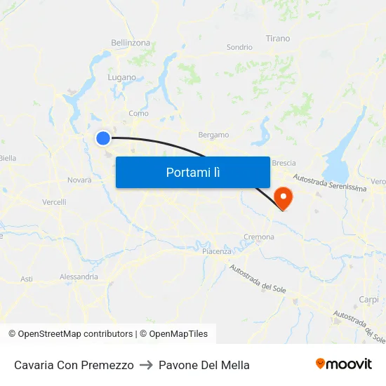 Cavaria Con Premezzo to Pavone Del Mella map