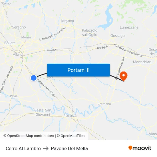 Cerro Al Lambro to Pavone Del Mella map