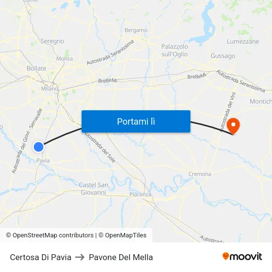 Certosa Di Pavia to Pavone Del Mella map