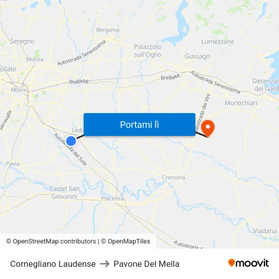 Cornegliano Laudense to Pavone Del Mella map