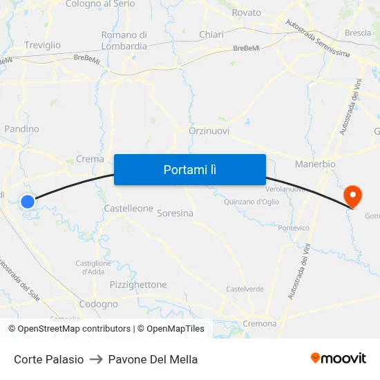Corte Palasio to Pavone Del Mella map