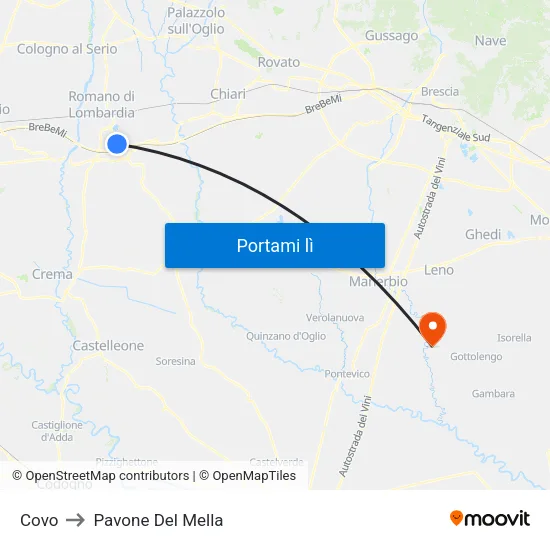 Covo to Pavone Del Mella map