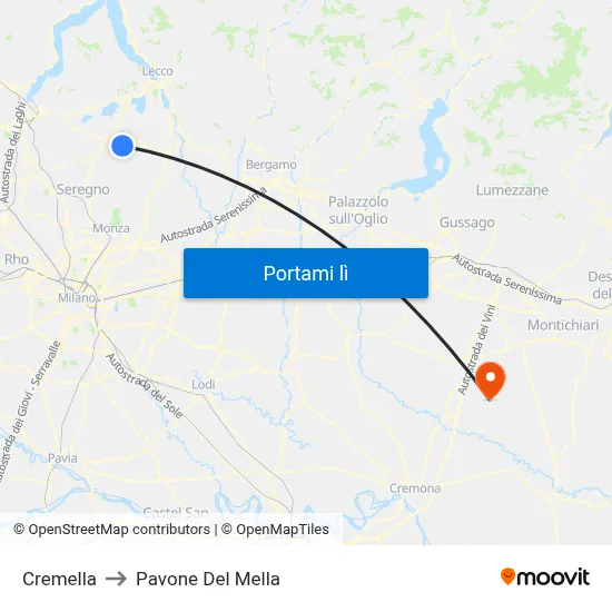 Cremella to Pavone Del Mella map