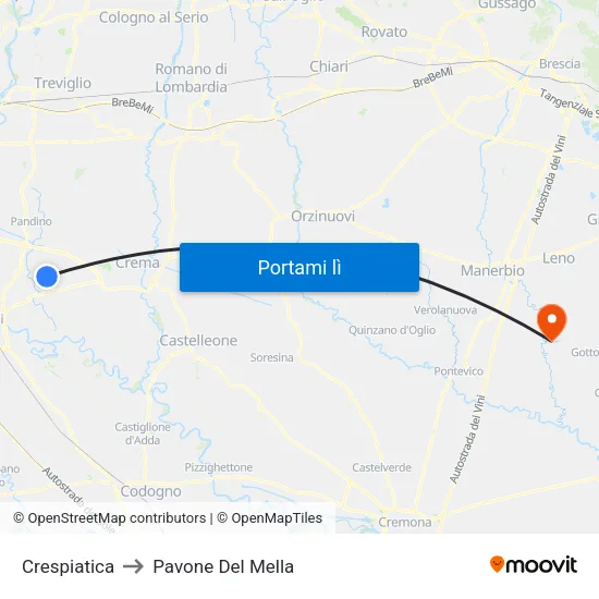 Crespiatica to Pavone Del Mella map