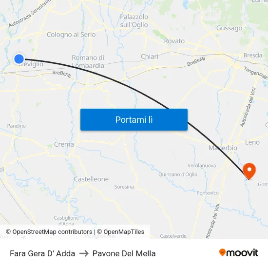 Fara Gera D' Adda to Pavone Del Mella map