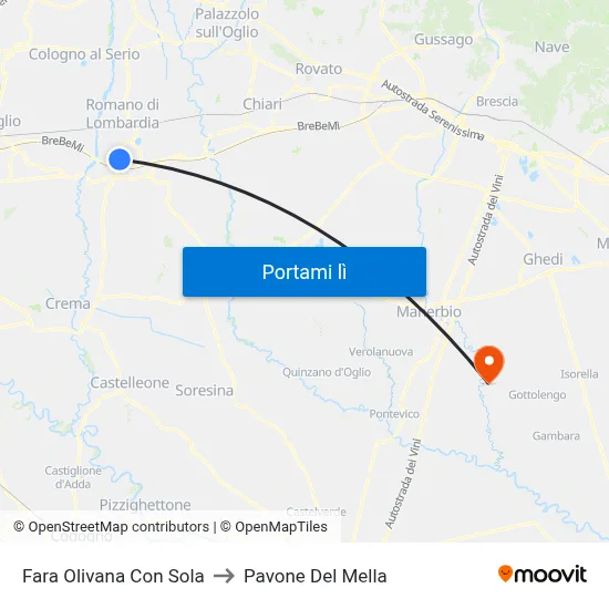 Fara Olivana Con Sola to Pavone Del Mella map