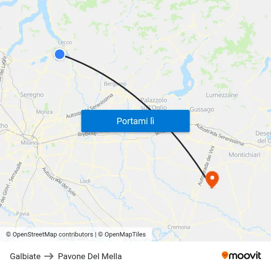 Galbiate to Pavone Del Mella map
