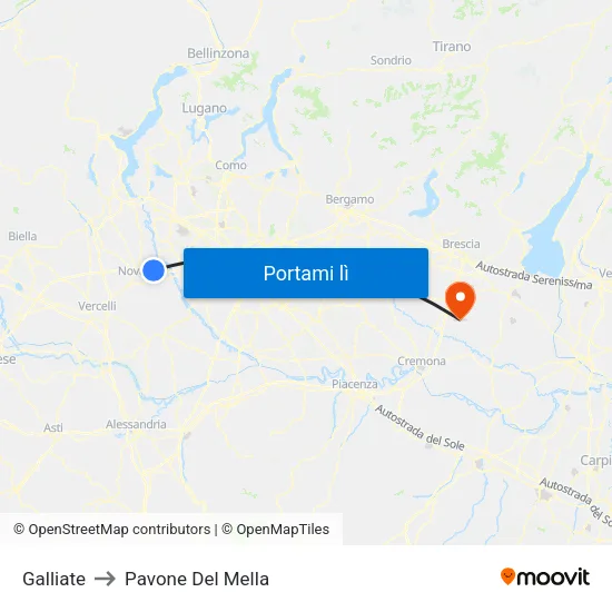 Galliate to Pavone Del Mella map