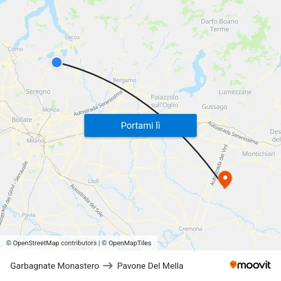 Garbagnate Monastero to Pavone Del Mella map