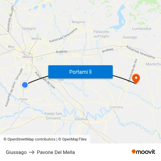 Giussago to Pavone Del Mella map