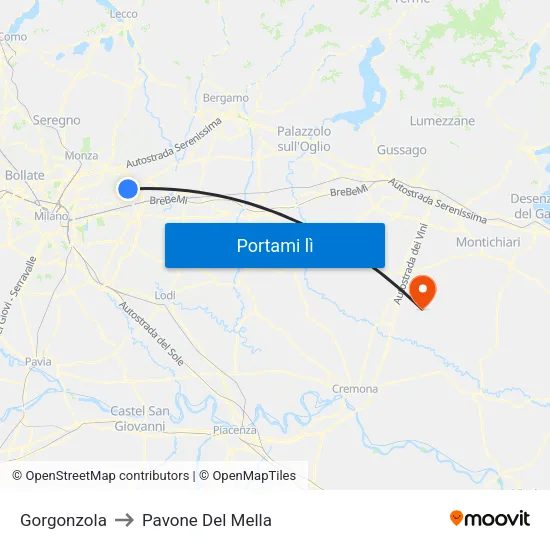 Gorgonzola to Pavone Del Mella map