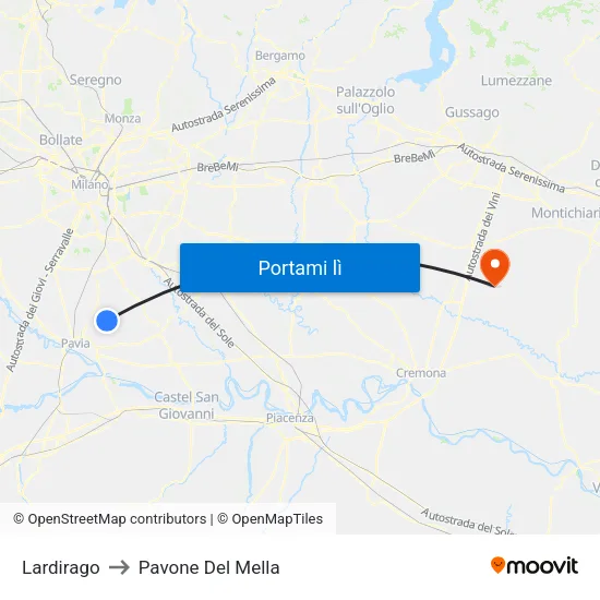 Lardirago to Pavone Del Mella map