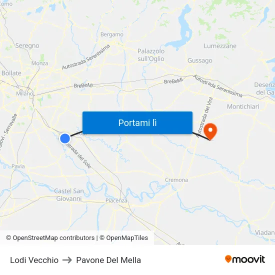 Lodi Vecchio to Pavone Del Mella map