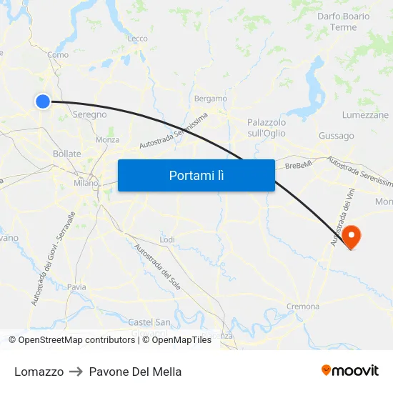 Lomazzo to Pavone Del Mella map