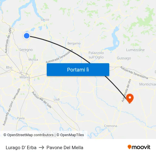 Lurago D' Erba to Pavone Del Mella map