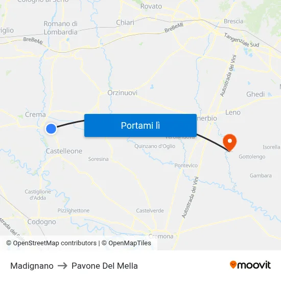Madignano to Pavone Del Mella map