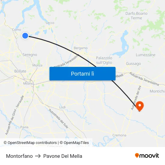 Montorfano to Pavone Del Mella map