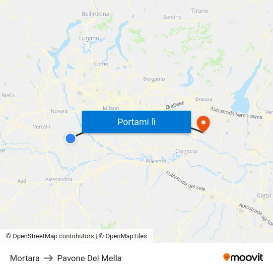 Mortara to Pavone Del Mella map
