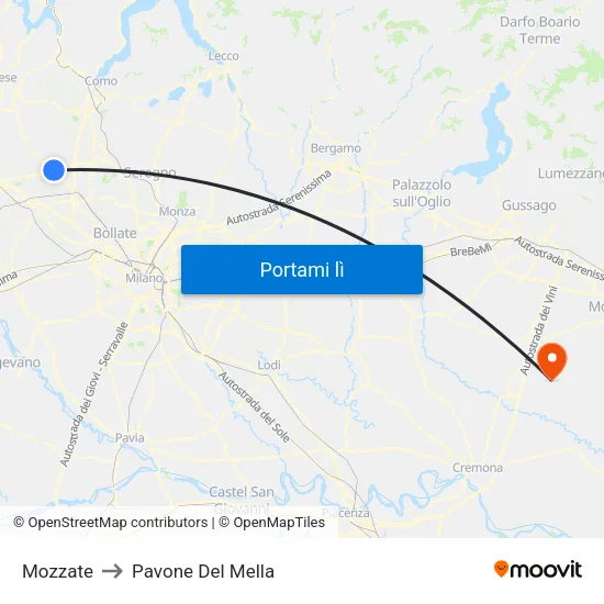Mozzate to Pavone Del Mella map
