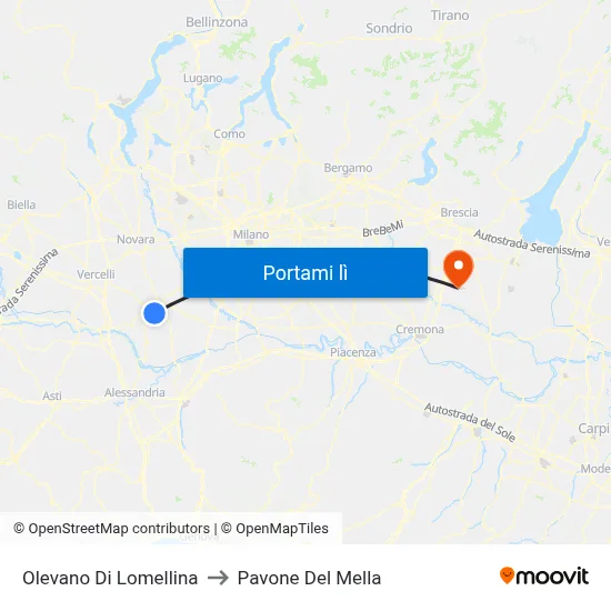 Olevano Di Lomellina to Pavone Del Mella map