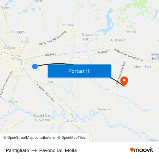 Pantigliate to Pavone Del Mella map