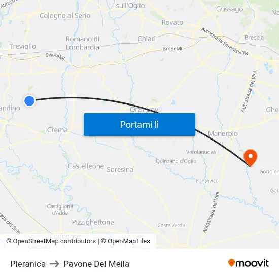 Pieranica to Pavone Del Mella map