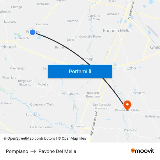 Pompiano to Pavone Del Mella map