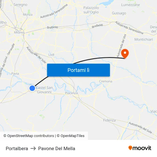 Portalbera to Pavone Del Mella map