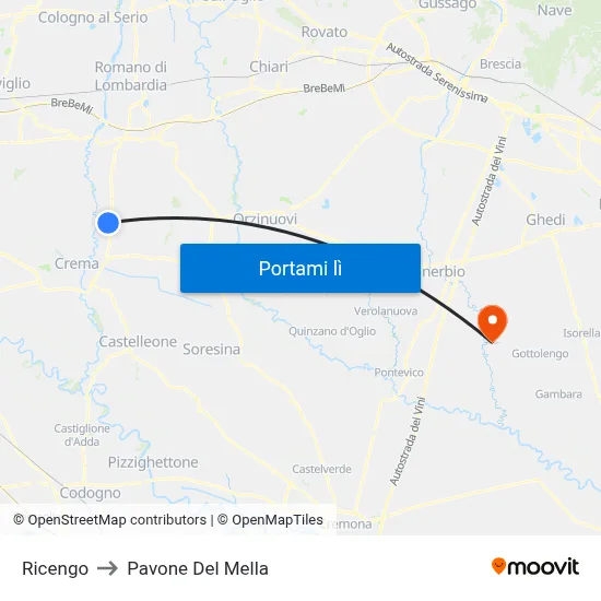 Ricengo to Pavone Del Mella map