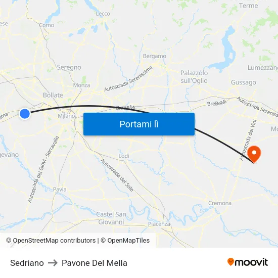 Sedriano to Pavone Del Mella map