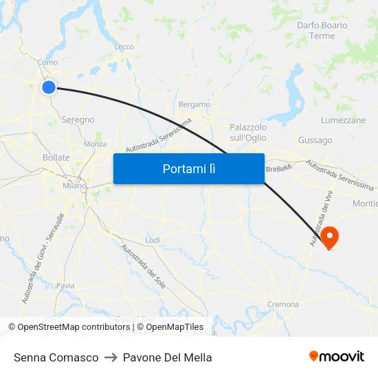 Senna Comasco to Pavone Del Mella map