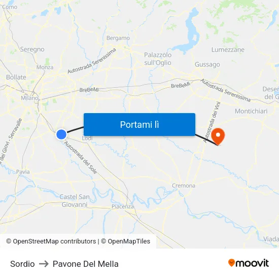 Sordio to Pavone Del Mella map