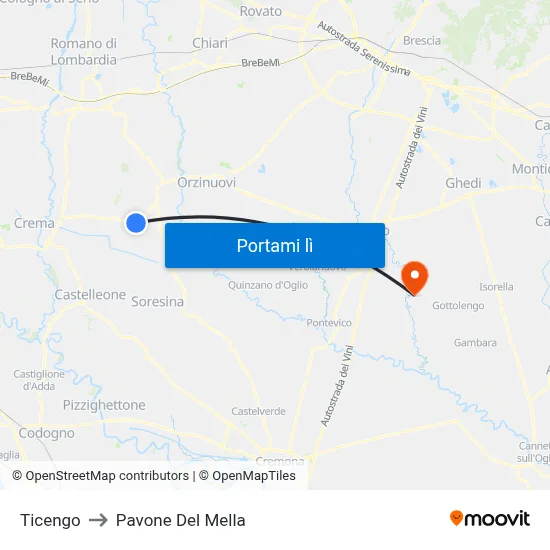 Ticengo to Pavone Del Mella map