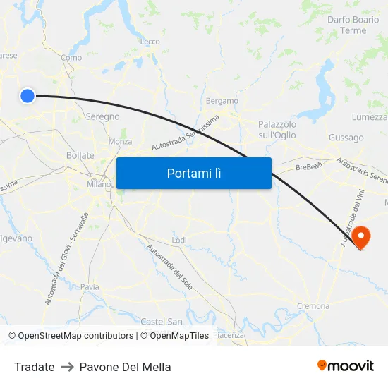 Tradate to Pavone Del Mella map
