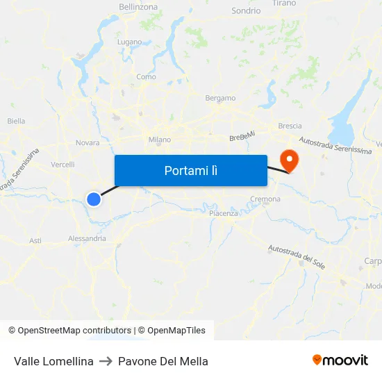 Valle Lomellina to Pavone Del Mella map
