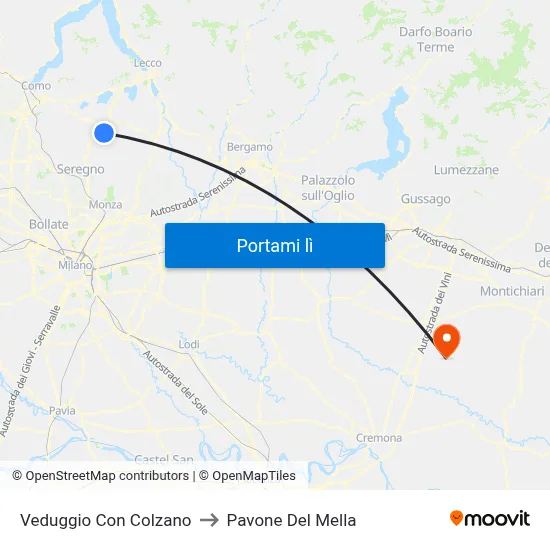 Veduggio Con Colzano to Pavone Del Mella map