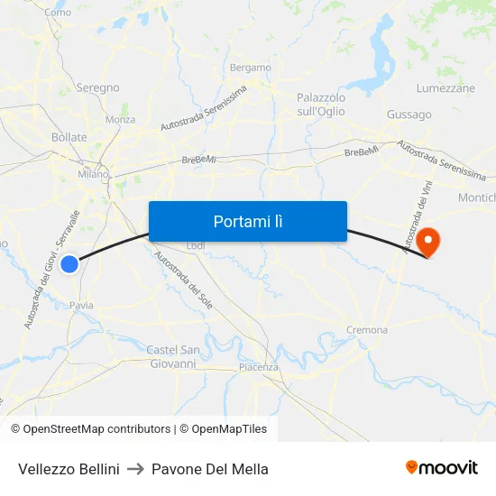 Vellezzo Bellini to Pavone Del Mella map