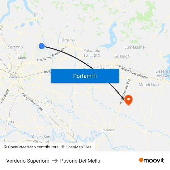 Verderio Superiore to Pavone Del Mella map
