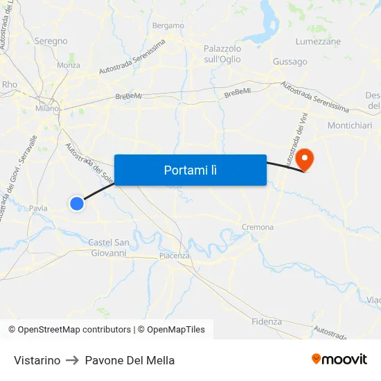 Vistarino to Pavone Del Mella map