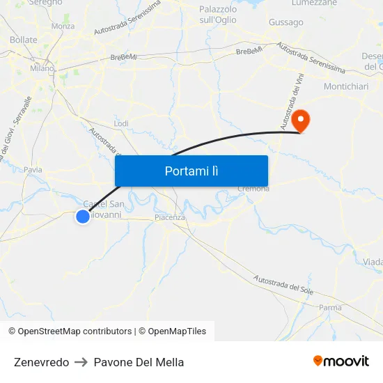 Zenevredo to Pavone Del Mella map