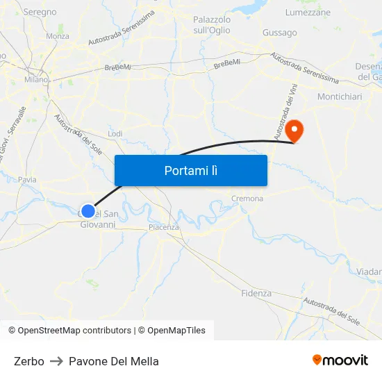 Zerbo to Pavone Del Mella map