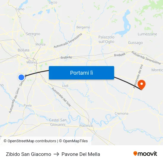 Zibido San Giacomo to Pavone Del Mella map