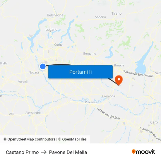 Castano Primo to Pavone Del Mella map