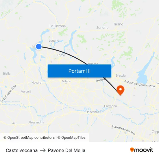 Castelveccana to Pavone Del Mella map