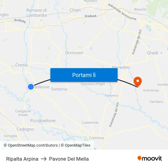 Ripalta Arpina to Pavone Del Mella map