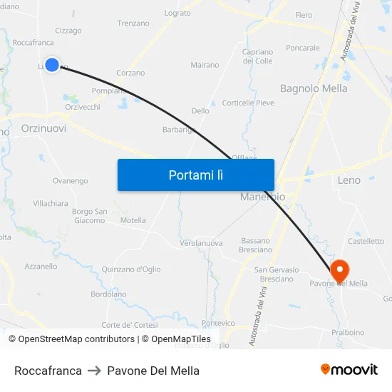 Roccafranca to Pavone Del Mella map