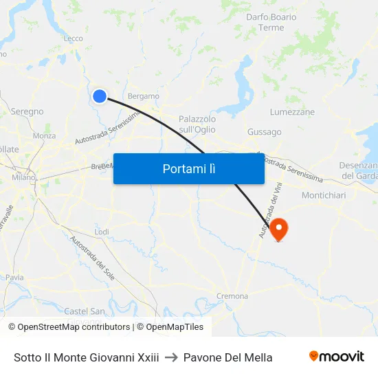 Sotto Il Monte Giovanni Xxiii to Pavone Del Mella map